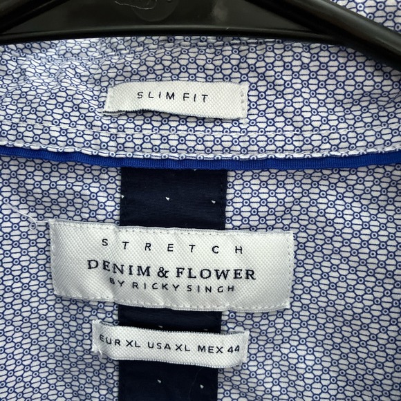 denim and flowers XL slim fit blue and white print button down - Picture 3 of 4